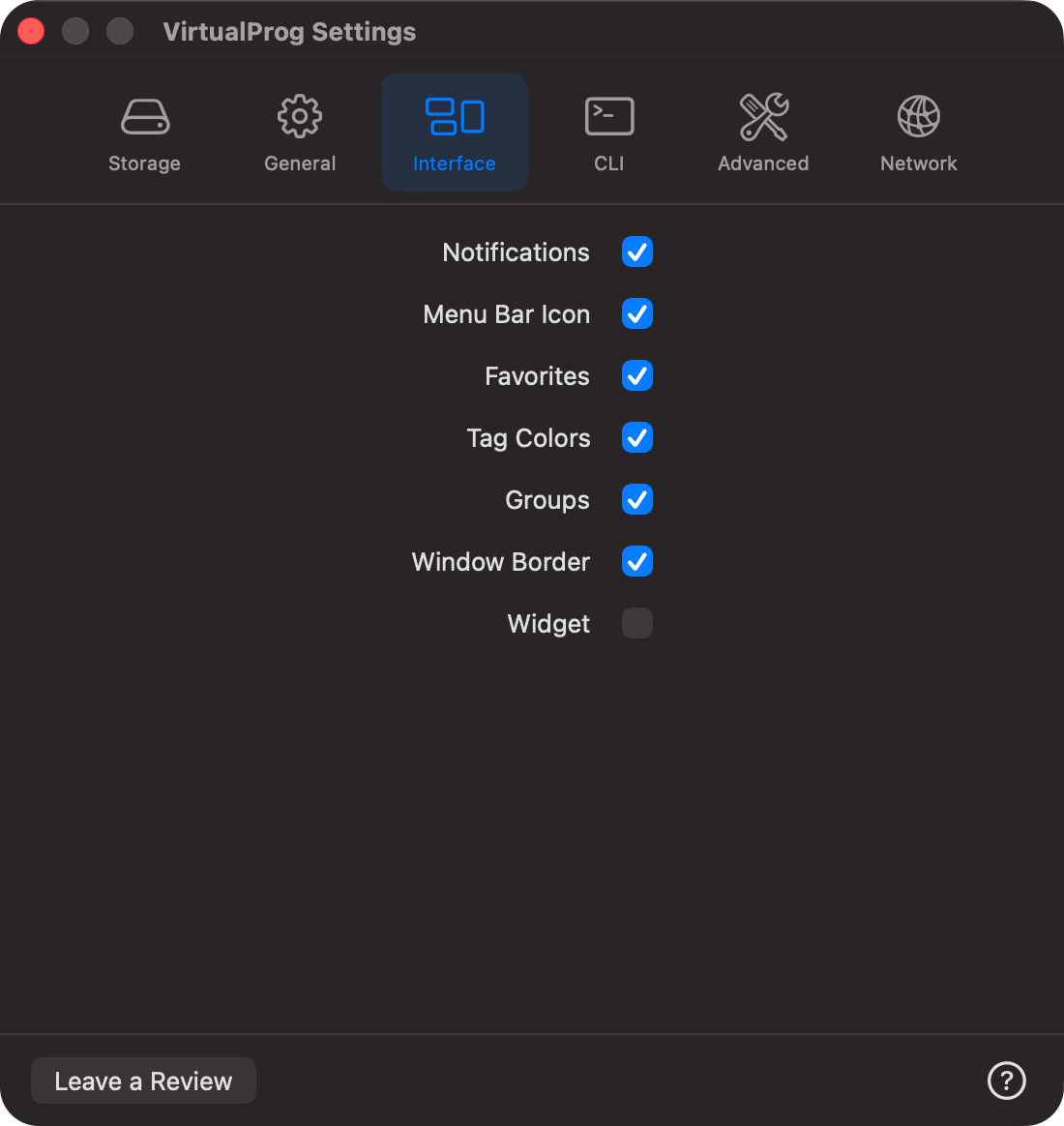Settings Interfaace