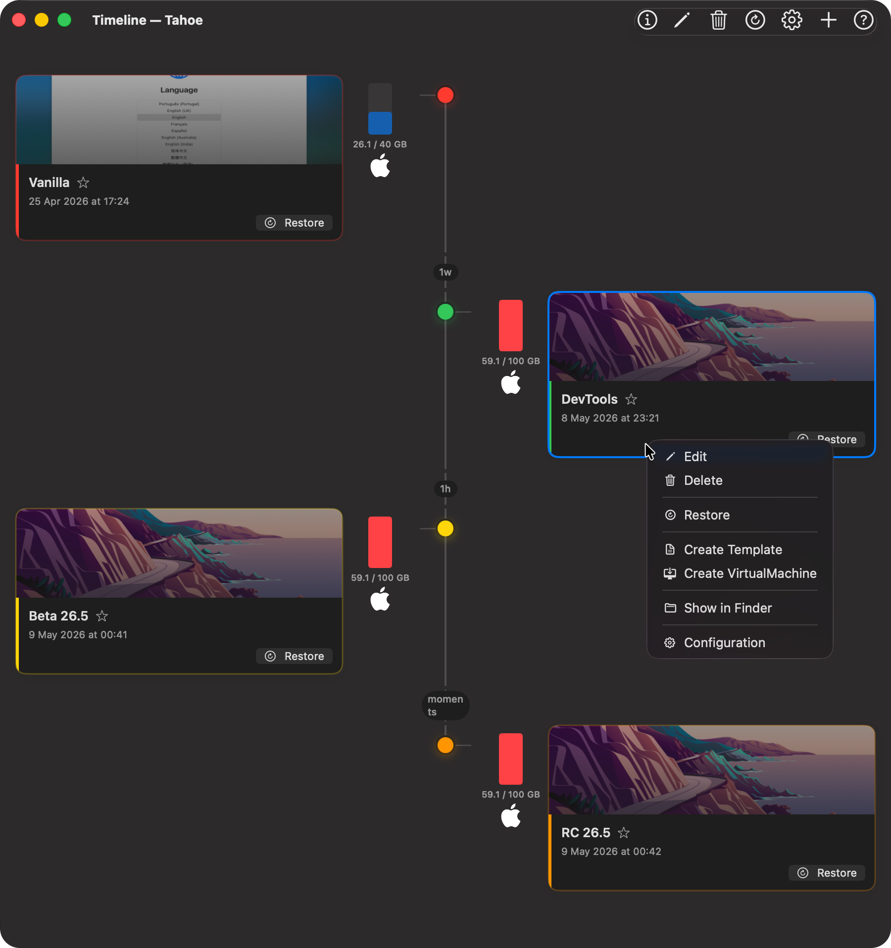 Snapshot Timeline Window