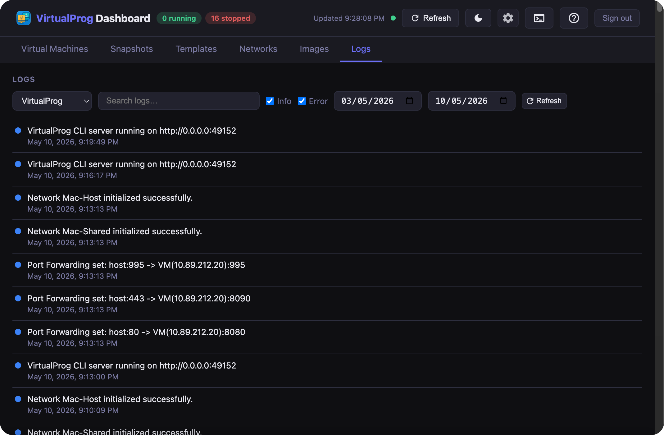 Web Dashboard - Logs