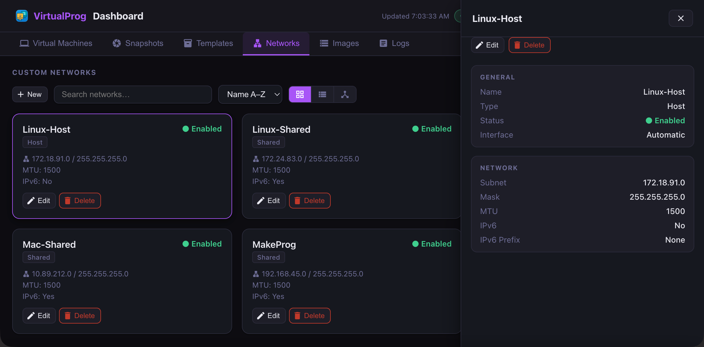 Web Dashboard - Networks