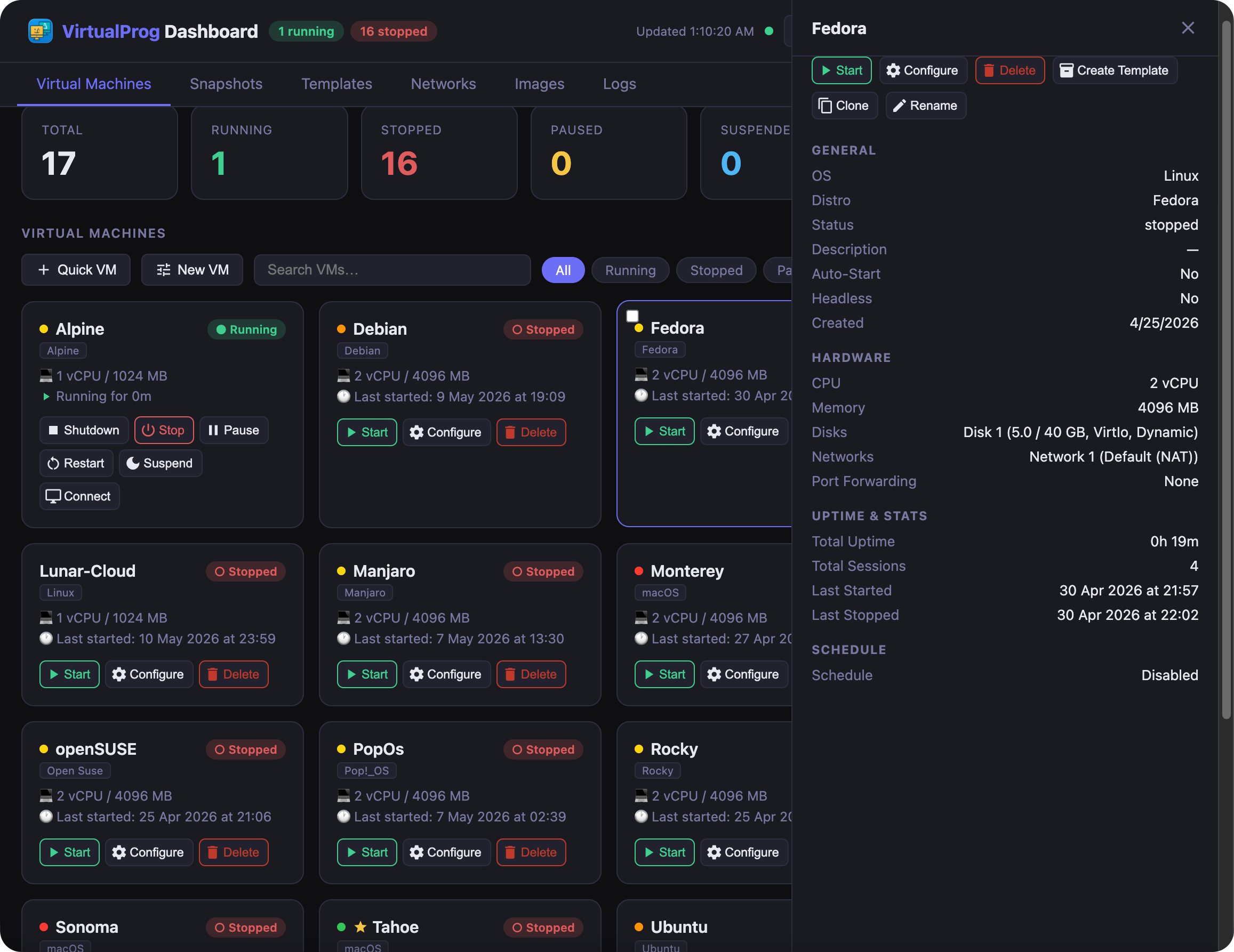 Web Dashboard - Virtual Machines